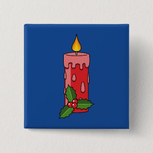 Kerstaire kaars met Holly Vierkante Button 5,1 Cm (Voorkant)