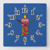 Kerstaire kaars met Holly Vierkante Klok (Voorkant)