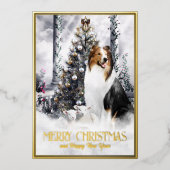 Kerstaire Magic, Saddleback Rough Collie & Lambs - Folie Feestdagenkaart (Voorkant)