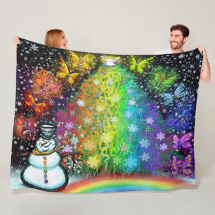 Kerstaire magische regenboogbundel fleece deken