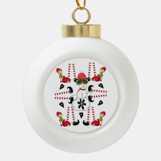 Kerstaire Ornament, Snowman Elf Keramische Bal Ornament (Voorkant)
