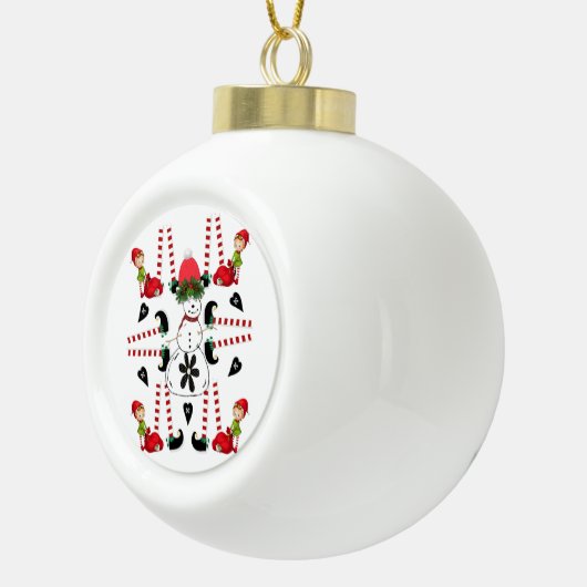 Kerstaire Ornament, Snowman Elf Keramische Bal Ornament (Rechts)