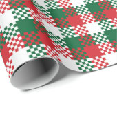 Kerstairkleurig rood-groen buffelpatroon cadeaupapier (Rol Hoek)