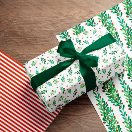 Kerstairpatronen voor groene twijgen en rode besse inpakpapier vel