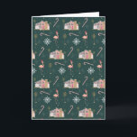 Kerstairroze Kamerpalmboom uit de Mideeuw  Feestdagen Kaart<br><div class="desc">Patroon met illustraties van een modern,  eeuwenoud huis met kerstverlichting,  palmbomen,  sneeuwvlokken,  vlammen en sneeuwvlokken.</div>