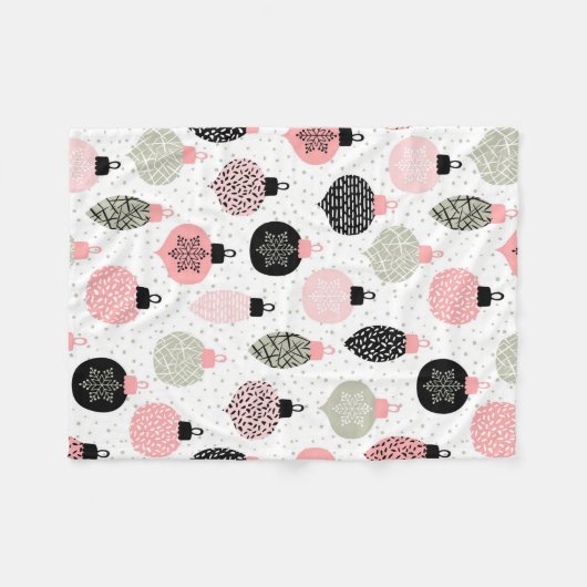 Kerstairversieringen Roze en Groene Witte Achtergr Fleece Deken (Voorkant (Horizontaal))