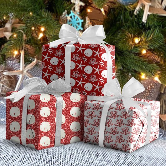 Kerstak van de Rode Starfish Sand Dollar Inpakpapier Vel