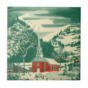 Kerstak van de Vintage, sneeuwval in de winter Tegeltje