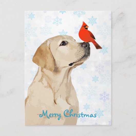 Kerstakardinaal met geel lab - Cute Labrador Dog Feestdagenkaart (Voorkant)