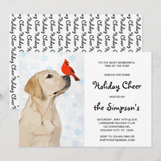 Kerstakardinaal met geel lab - Cute Labrador Dog Kaart (Voorkant / Achterkant)