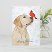 Kerstakardinaal met geel lab - Cute Labrador Dog Kaart (Staand voorkant)