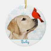 Kerstakardinaal met geel lab - Cute Labrador Dog Keramisch Ornament (Voorkant)