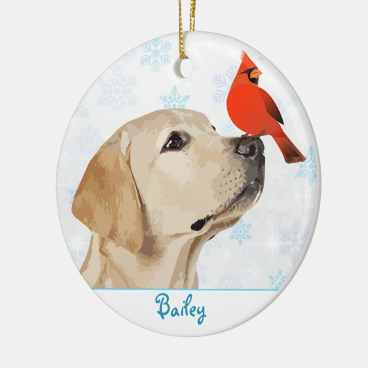 Kerstakardinaal met geel lab - Cute Labrador Dog Keramisch Ornament (Links)