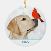 Kerstakardinaal met geel lab - Cute Labrador Dog Keramisch Ornament (Achterkant)