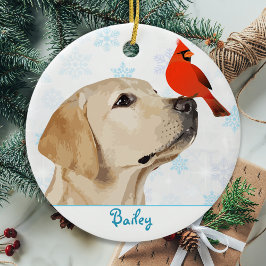 Kerstakardinaal met geel lab - Cute Labrador Dog Keramisch Ornament