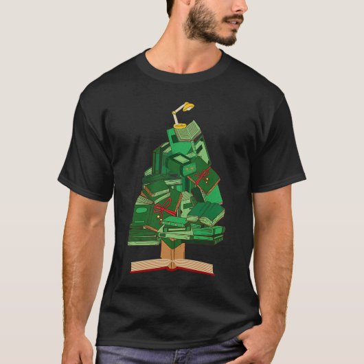 Kerstakboomboekstack Sack Holiday Tree Pile Bookwo T-shirt (Voorkant)
