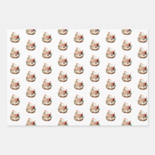 Kerstakelpapier met ertsen, bijtende dennenboom inpakpapier vel (Voorkant 2)