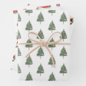 Kerstakelpapier met ertsen, bijtende dennenboom inpakpapier vel (In situ)