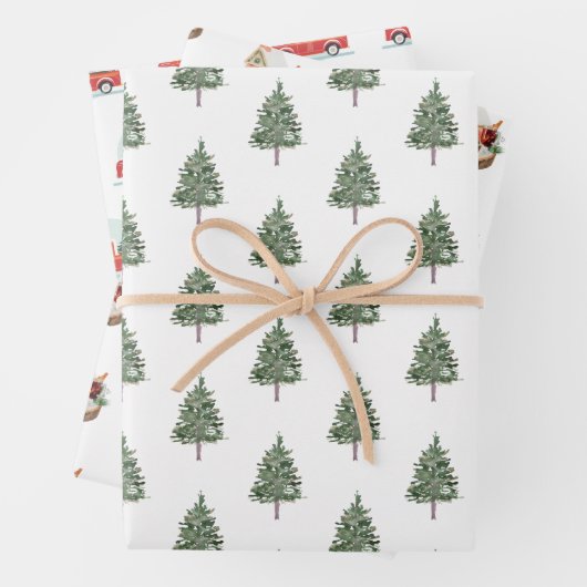 Kerstakelpapier met ertsen, bijtende dennenboom inpakpapier vel (In situ)