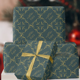 Kerstakelpapier met groene en gouden mistletoe cadeaupapier