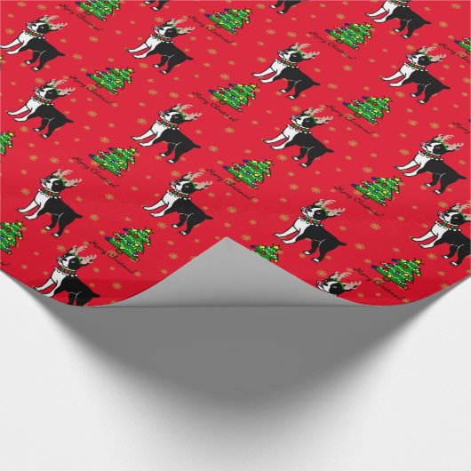 Kerstakelpapier van Boston Terrier Antler Cadeaupapier (Hoek)
