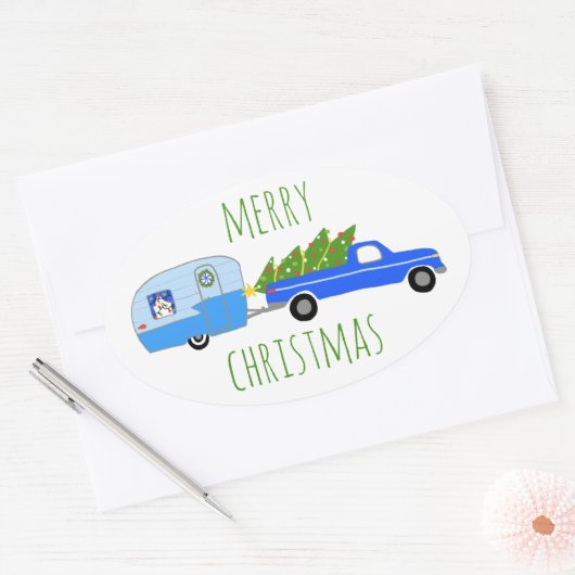  kerstakelwagen RV-kerstabel Ovale Sticker (Envelop)