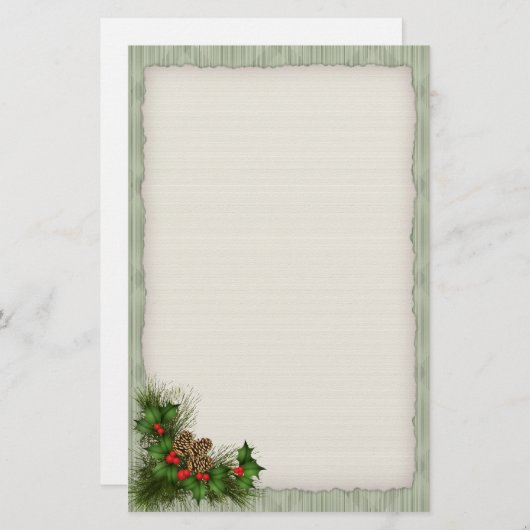Kerstakerbroeken voor Holly en Pine Cone Briefpapier (Voorkant / Achterkant)