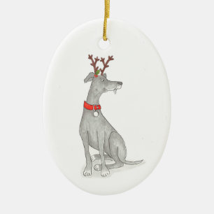 Kerstakerdecoratie op Greyhound Keramisch Ornament