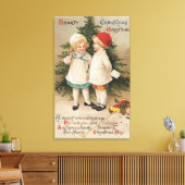 KerstakergroetKinderen met een boom Canvas Afdruk (Insitu (Woonkamer))