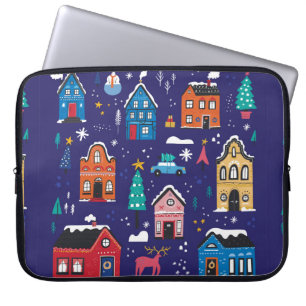 Kerstakerhuizen vlakke illustraties s laptop sleeve