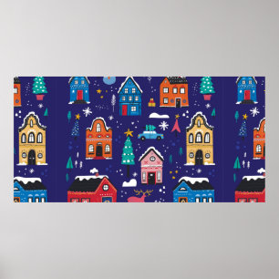 Kerstakerhuizen vlakke  illustraties s poster