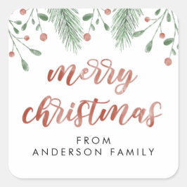 Kerstakerkalligrafie kersen botanisch vierkante sticker