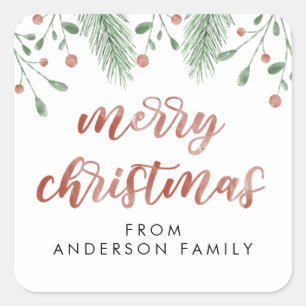 Kerstakerkalligrafie kersen botanisch vierkante sticker