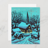 Kerstakerkerk van Vintage 's nachts Feestdagenkaart (Voorkant / Achterkant)