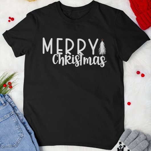 Kerstakerkerstboom met prettig kerstfeest t-shirt