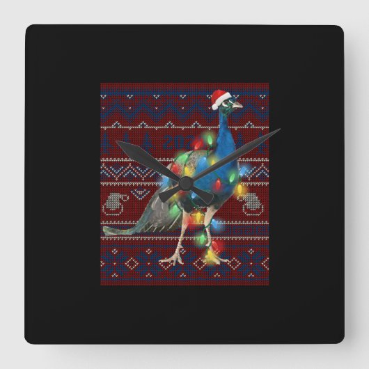 Kerstakerlicht met pacock lights Ugly Sweater Goat Vierkante Klok (Voorkant)