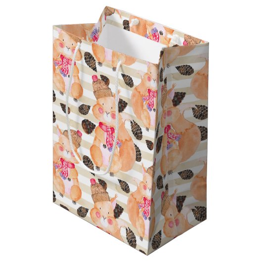Kerstakerpatroon in de eekhoorn medium cadeauzakje (Voorkant Gekanteld)
