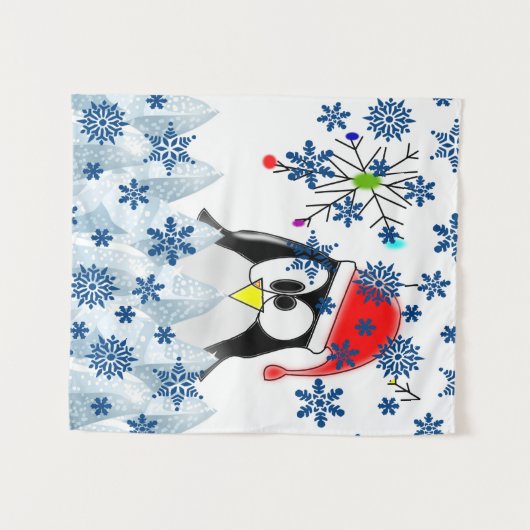 Kerstakerpinguïn Wandkleed (Voorkant (horizontaal))