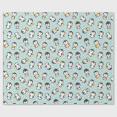 Kerstakerpinguïns met blauw omslagpapier cadeaupapier (Vlak)