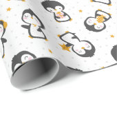 Kerstakerpinguïns op witte kerst cadeaupapier (Rol Hoek)