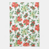 Kerstakerrode bessen Kardinals Poinsettia Patroon Theedoek (Verticaal)