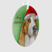 Kerstakerversiering op de basset hound ornament (voorkant)