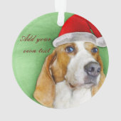 Kerstakerversiering op de basset hound ornament (achterkant)