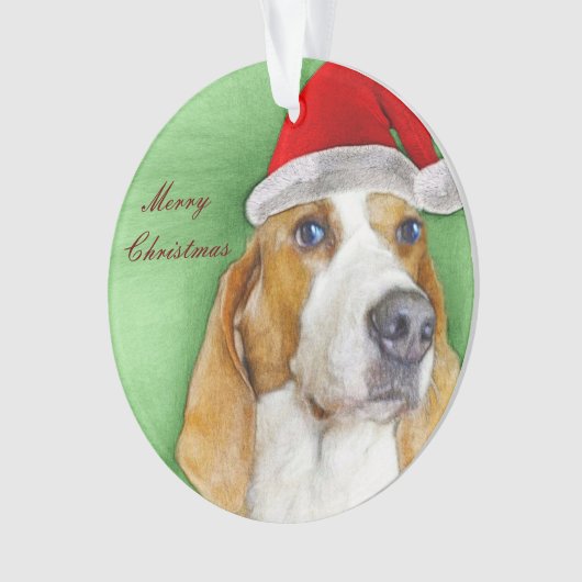 Kerstakerversiering op de basset hound ornament (voorkant)