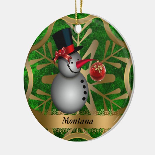 Kerstakerversiering van de deelstaat Montana Keramisch Ornament (Links)