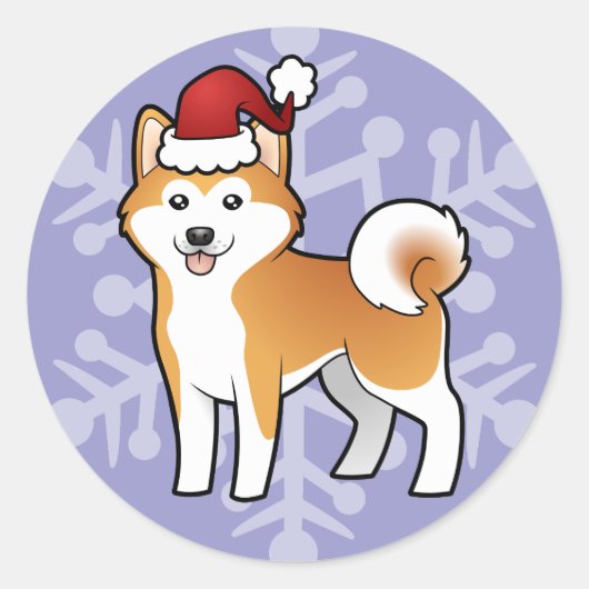 KerstAkita Inu/Shiba Inu Ronde Sticker (Voorkant)