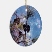 Kerstakkegels onder een sterrenhemel keramisch ornament (Rechts)