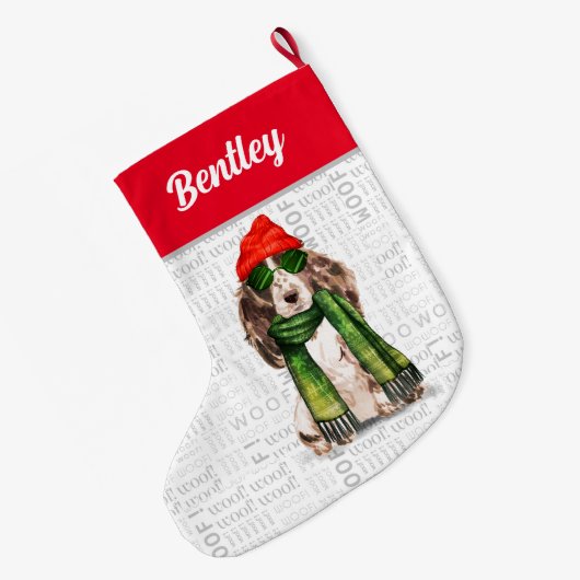 Kerstakkersmaniel met de naam Dog Grote Kerstsok (Achterkant (Hangend))