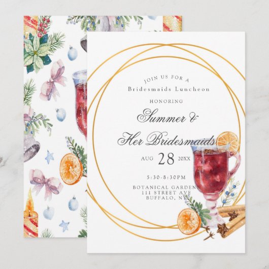 Kerstalcohol Beverage Bridesmaids Luncheon Kaart (Voorkant / Achterkant)