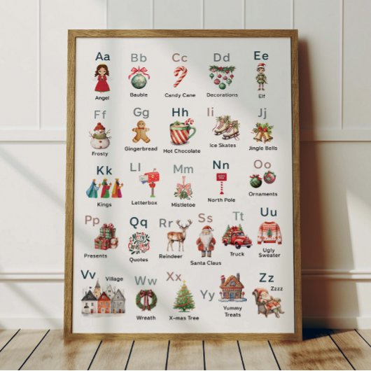 Kerstalfabet ABC Poster Kinderkamer Decoratie